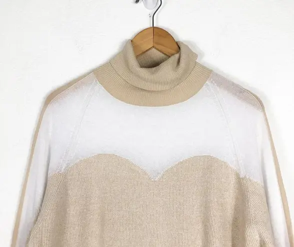 Oblique Creations Tan Illusion Oversized Sweater Size Medium Turtleneck Ribbed