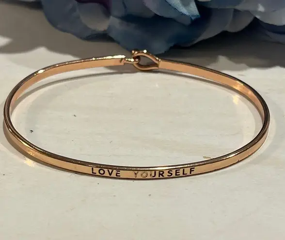 Love Yourself Bangle Bracelet Rose Gold Tone Inspirational Jewelry
