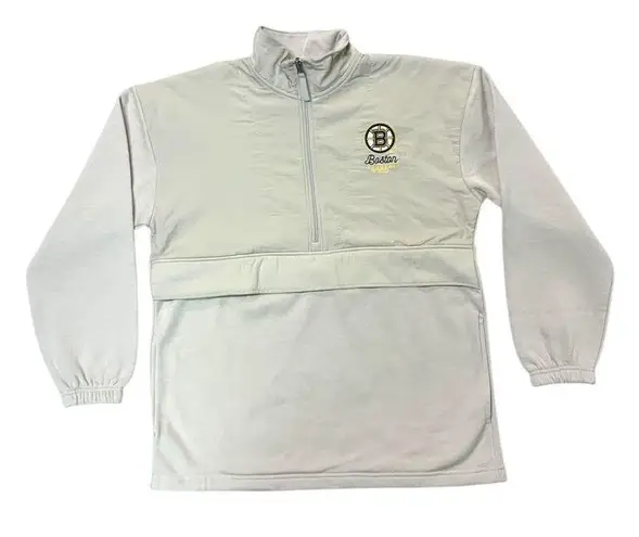 NHL Boston Bruins Women's 1/2 Zip Pullover Sweatshirt Beige, Large Tan