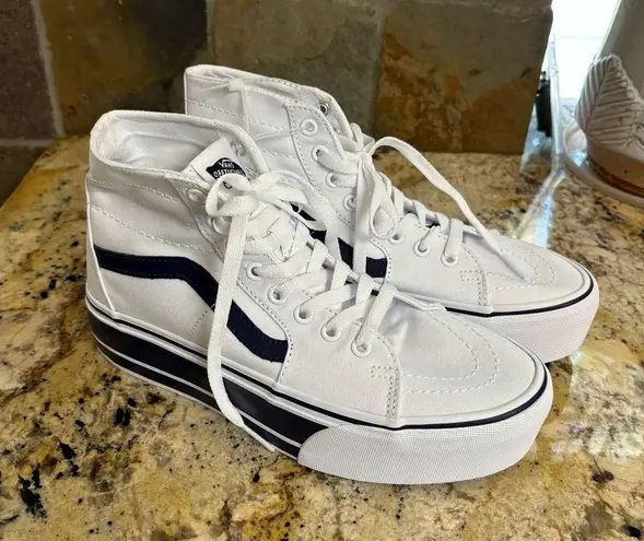 Vans  sk8-hi platform white/navy sz 9 NwOT