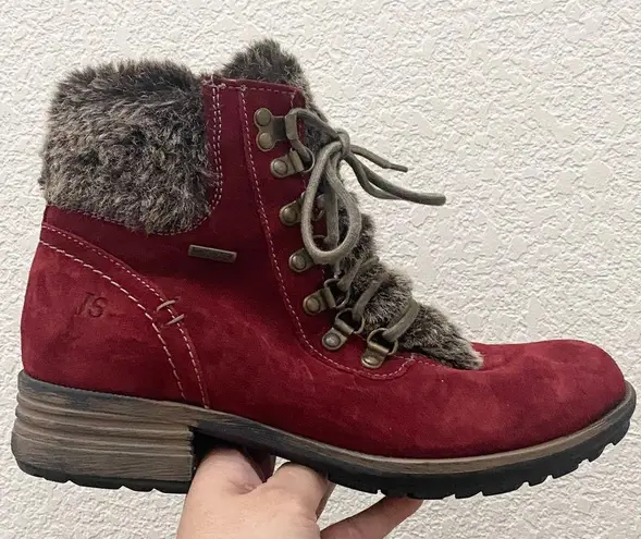 JOSEF SIEBEL Sandra 67 Burgundy Faux Fur Trim Suede Leather Ankle Boot Size 9