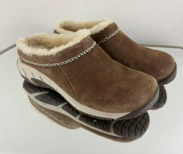Merrell Stone Brown Tan Suede Echo Ice 4 Cozy Faux Shearling Lined Slip On Shoes