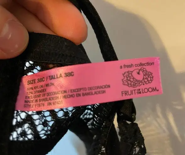 Fruit of the Loom  Bra 38C Black 3 Way Convertible Underwire Padded Push Up