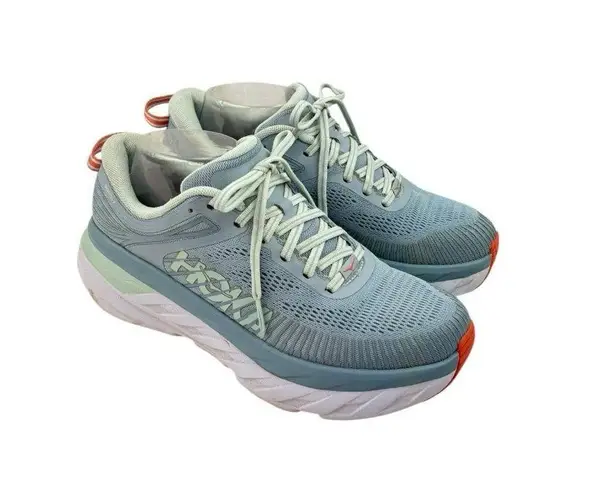Hoka One One Bondi 7 Sneakers Womens 8.5 Light Blue Mesh Comfort Running Walking