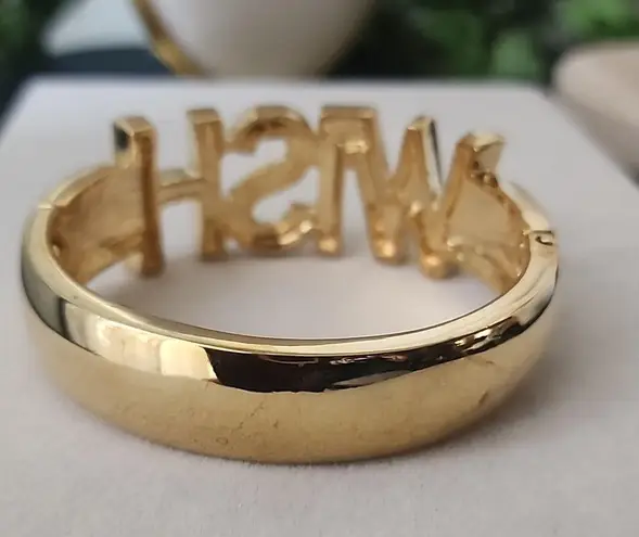 Gold with CZ Inspirational WISH Clamper / Hinge Glam Bracelet