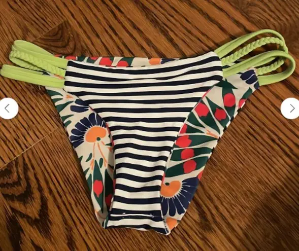Seea Camburi Floral Striped Strappy Capitola Reversible Bikini Swim Bottoms XS Blue