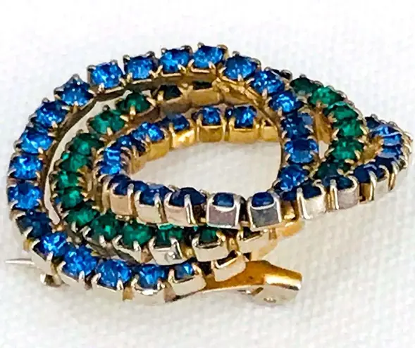 Vintage Blue  and Green Rhinestone Circles Brooch Pin