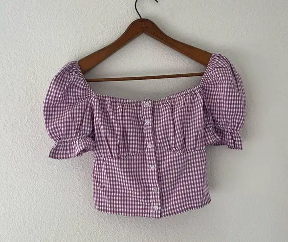 NWOT Boutique Purple Gingham Crop Top Size M