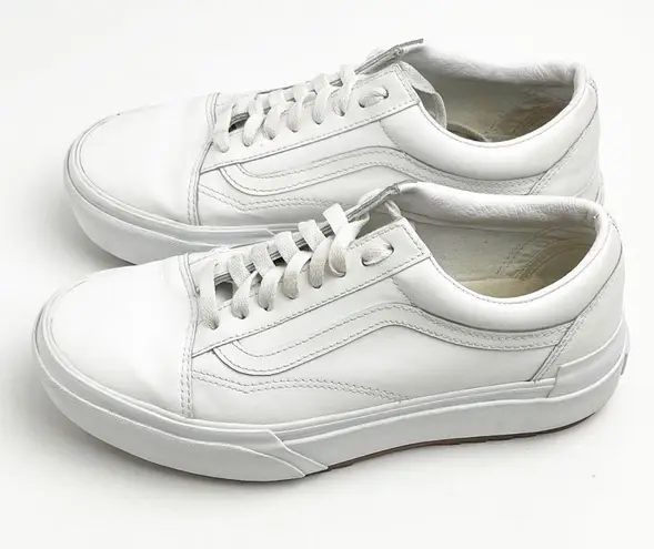 Vans  Triple White Leather Old Skool Platform Lace Up Sneakers Shoes, Size 10