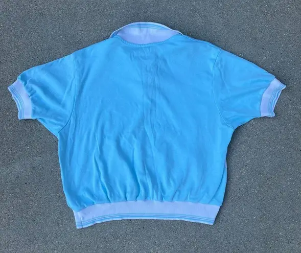 Jantzen Vintage 90s pastel blue tropical fish ringer polo shirt