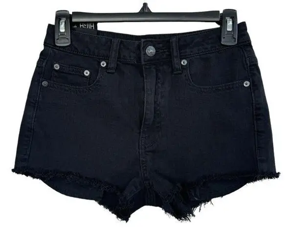 Talula Talulu Aritizia SZ 25 Jean Shorts High-Rise Zip-Fly Frayed Hems Pockets Black