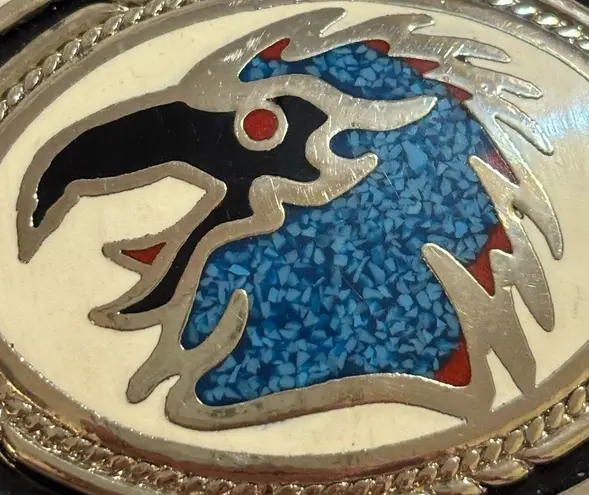 Western or Native American Style Belt Buckle Silver Tone Black