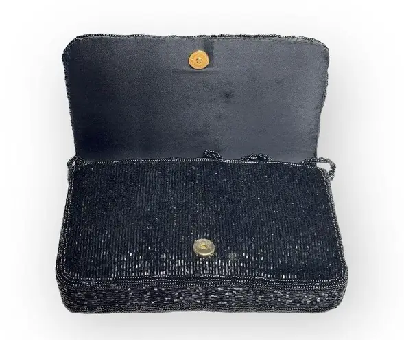 La Regale Vintage 50’s:  LTD ♕ Silk Beaded Convertible Clutch Evening Bag ♕ Black