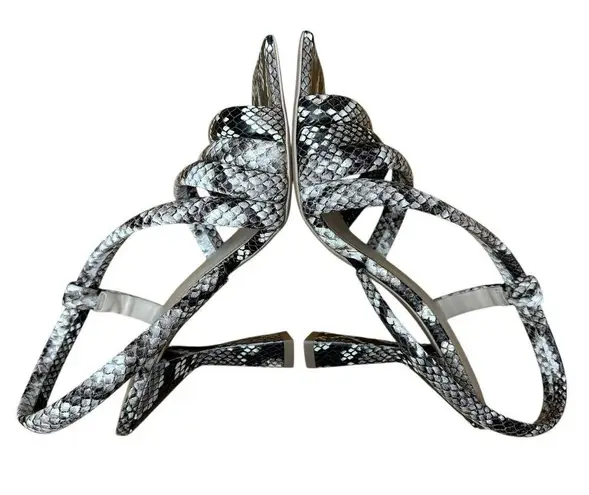 MERCEDES CASTILLO Sz 7 37 Snakeskin Emboss Leather Asymmetric Slingback Sandals Black