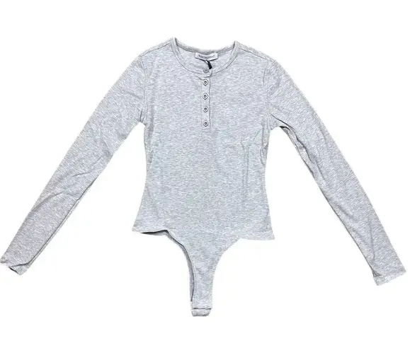 We Wore What NWT Women's Crew Neck Henley Bodysuit Gray Long Sleeve Size S