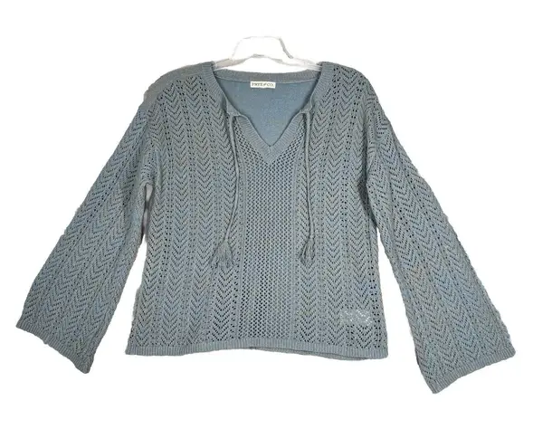Frye & Co Sweater Womens Large Open Knit Fairy Casual Boho Peasant Fairy Ballet Blue