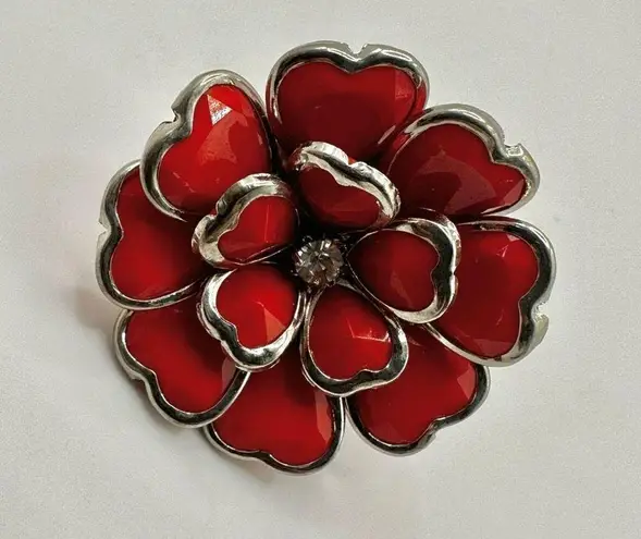 Orange and silver tone flower ring