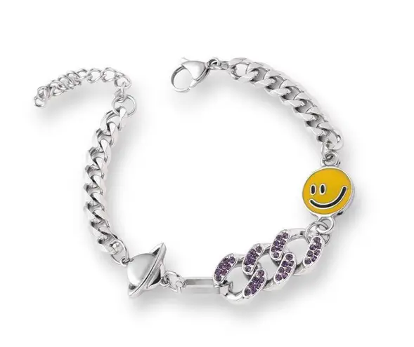 Planet Smiley Face Charm Bracelet for Men Women Streetwear Unisex Hip Hop Style Silver