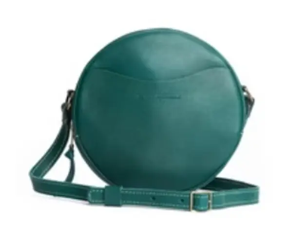Portland Leather Large Circle Crossbody Bag Retired Peacock Pebble Leather Strap Green