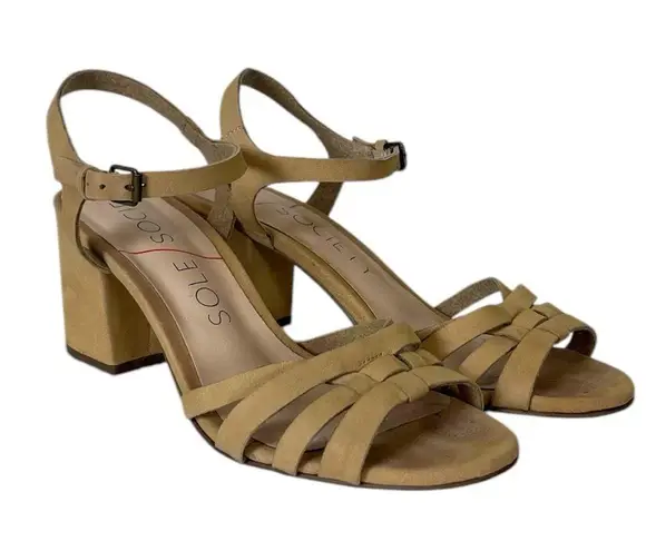 Sole Society Sandals Paulina Nubuck Block Heels Natural Tan Women’s Size 7.5M
