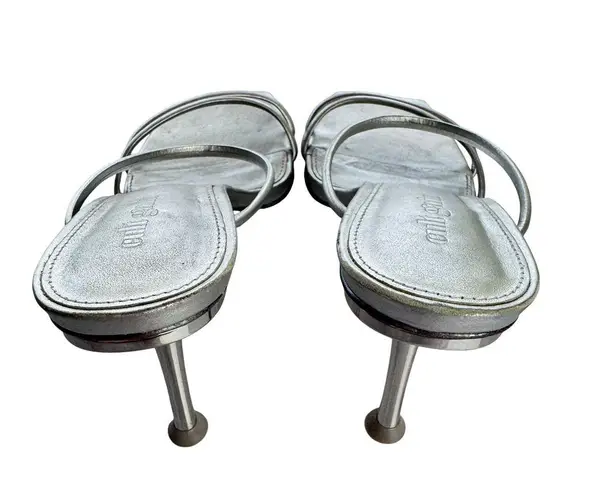 Cult Gaia LYDIA WOMENS LEATHER SLIP-ON HEELS Silver Square Toe Strappy 37.5