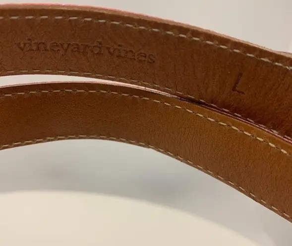 Vineyard Vines  39" Pink and Baby Blue Brown Leather Whale Belt