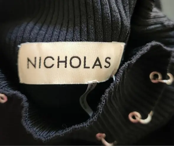 NICHOLAS Saba Midi Dress in Black Ribbed Size Medium Long Sleeve Cut Out Midi