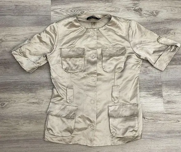 Ricky Freeman Rickie Freeman Teri Jon Beige Women's Silk Blend Short Sleeve Blouse Size 6