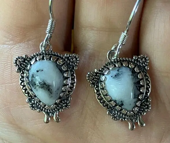 Genuine White Buffalo Sterling Silver Southwestern Earrings Black