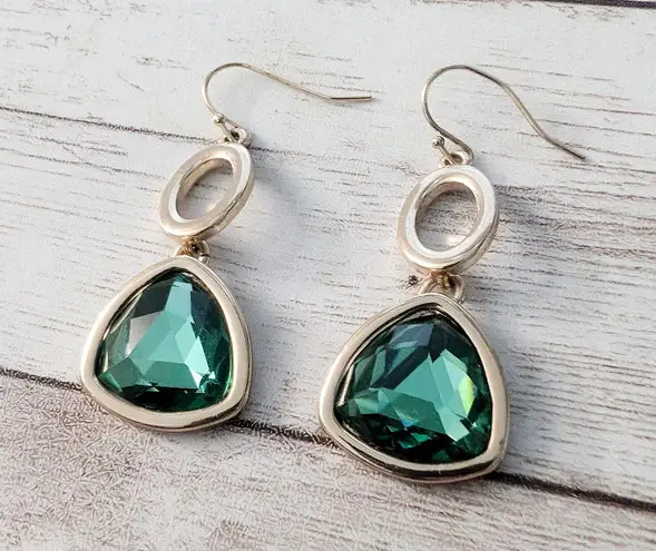 Vintage Earrings for Pierced Ears Gold Tone and Green Statement Dangle