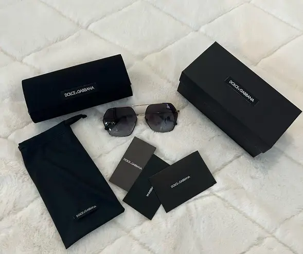 Dolce & Gabbana DG2157 Gold Aviator Polarized Polygon Sunglasses Black