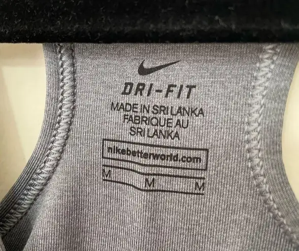 Nike  Dri Fit Sports Bra Removable Pads Grey Black Swoosh Racerback ~ Size M