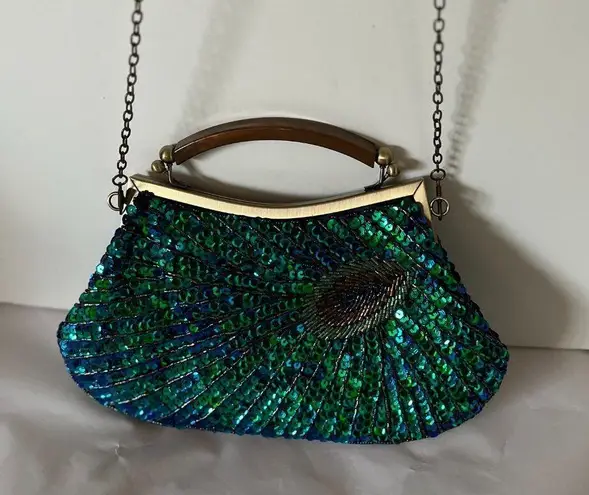 Elegant Green and Blue Sequin Clutch Size OS