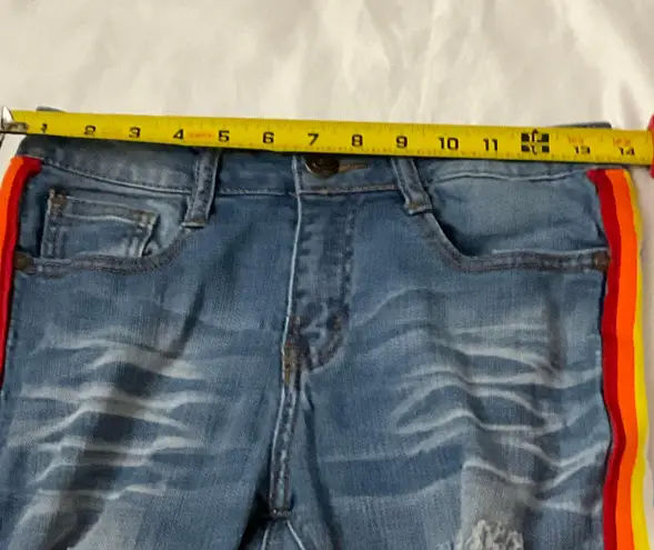 Machine Pour Neuf Mode Rainbow Distressed Denim Jean PRIDE 5/28 Red