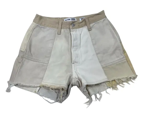 Levi Strauss & CO. Levi's Re/Done Beige Brown Patchwork Reworked High Rise Cutoff Denim Shorts 25