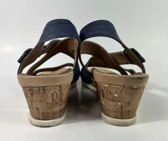 Life Stride Velocity 2.0 Blue Strappy Comfort Cork Wedge Platform Sandals