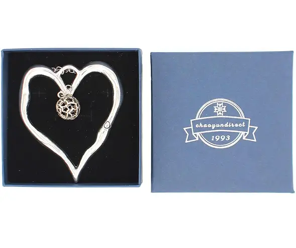 Hollow Ball Silver Heart Pendant Long Sweater Necklace with 30" Adjustable Chain