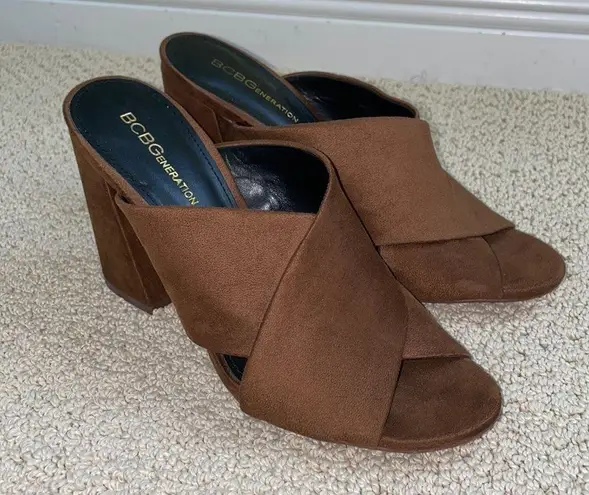 BCBGeneration  Suede Chocolate Brown Mule Heels