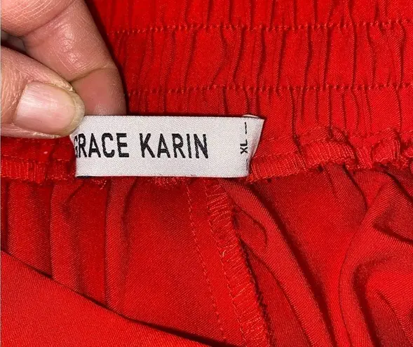 Grace Karin red paper bag dress pants w/ ties at the ankle