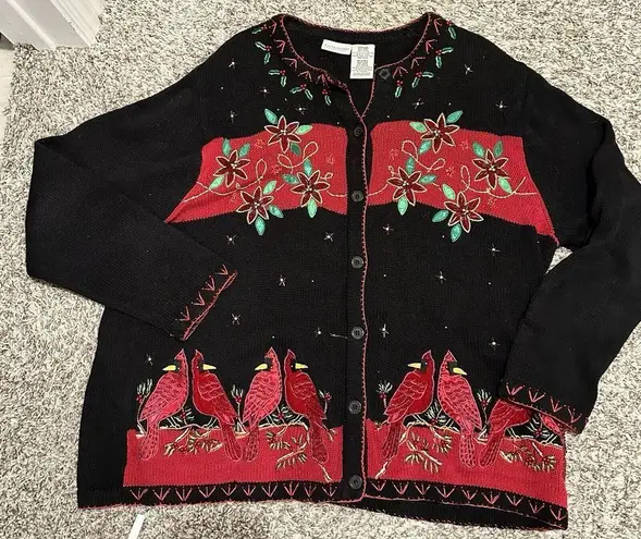 White Stag Vintage Christmas Cardinal Embroidered Cardigan Sweater Womens 18/20