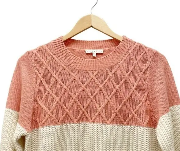 Prómesa Promesa Sweater Peaches & Cream Lattice Shaker Knit Pullover Size S/M Cottage
