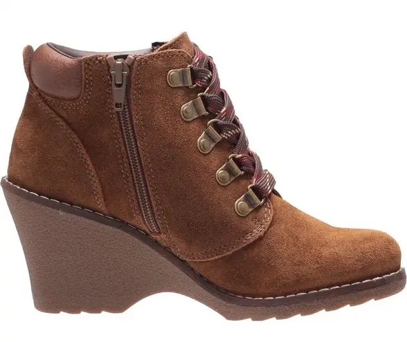 White Mountain Women's Suede Lace Up Wedge Bootie Boots Inside Zipper Shoes 8.5