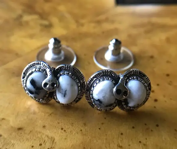 Artistic White Buffalo Sterling Silver Snake Stud Earrings