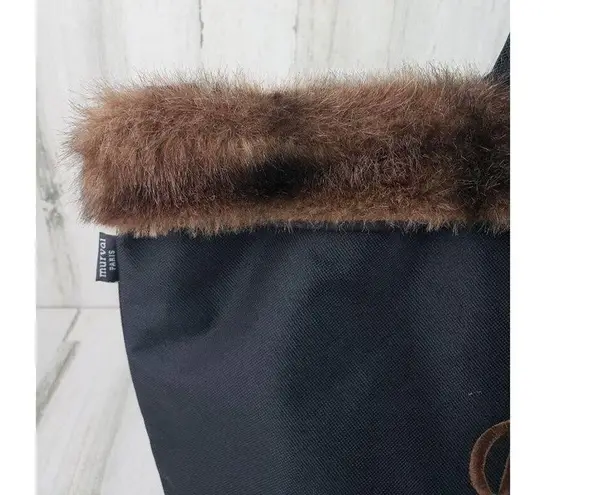 Murval Paris Black Faux Fur Tote Bag Women's Purse Monogram RSL