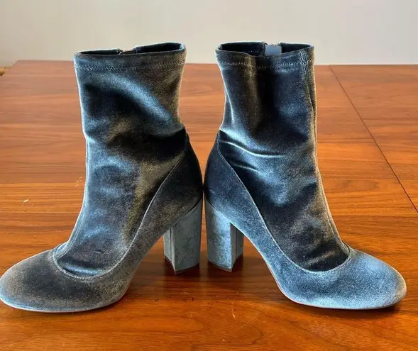 Sam Edelman Calexa Blue Gray Velvet Suede Sock Bootie Block Heel Size 8M