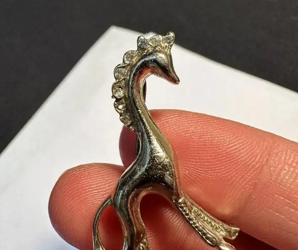 Tiny Vintage Signed Coro Pony Horse Brooch Pin Gold Tone & Rhinestone