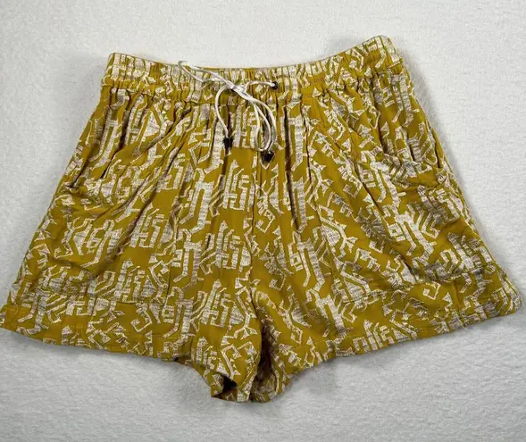 Elevenses Pull On Drawstring Waist Boho Shorts Womens XSmall Mustard Embroidered