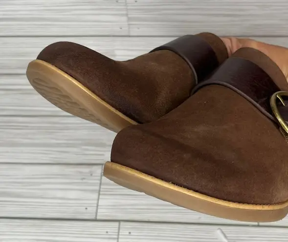Sofft Women's Sz 8 Brown Suede Leather Buckle Clogs Mules Slip