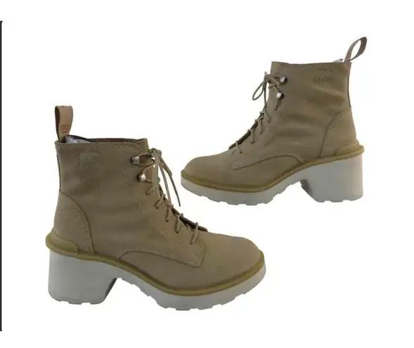 Sorel Beige LaceUp Block Heel AnkleHigh Modern Boots US 8.5 outdoors fall