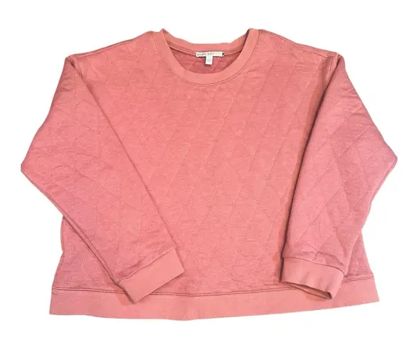 🌸Pale Sky Coral Quilted Sweatshirt L/ Cozy Crewneck Pillover Top Lounge Wear Pink Size L